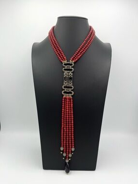 Mint Heidi Daus Retired Art Deco Red Statement Necklace with Swarovski Crystals